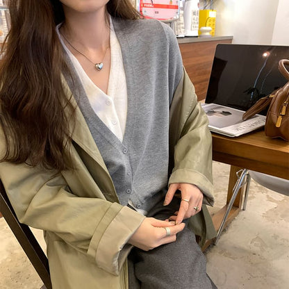 V-Neck Mock Two-Piece Cropped Knit Jacket