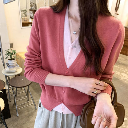 V-Neck Mock Two-Piece Cropped Knit Jacket