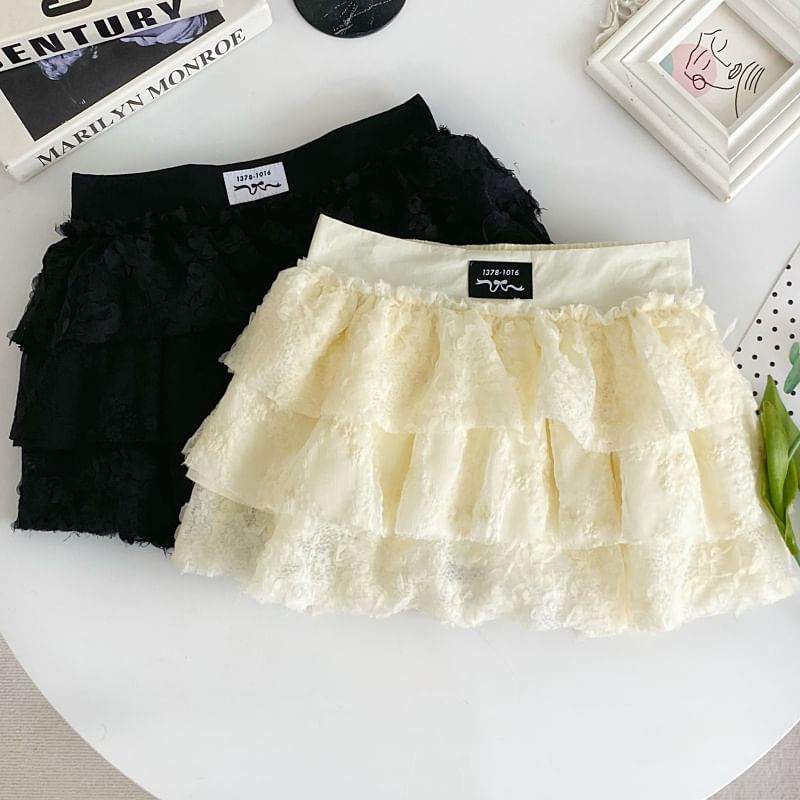 Low Rise Lace Mini Tiered Skirt