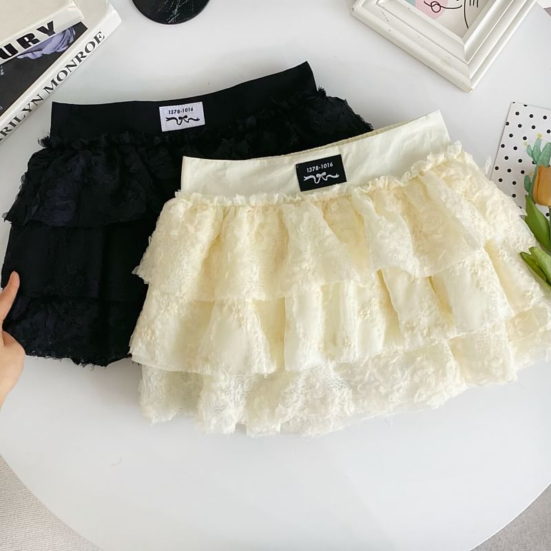 Low Rise Lace Mini Tiered Skirt