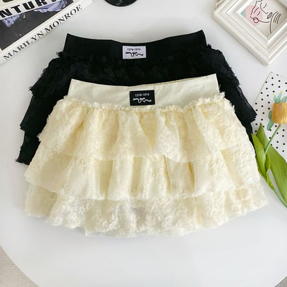 Low Rise Lace Mini Tiered Skirt