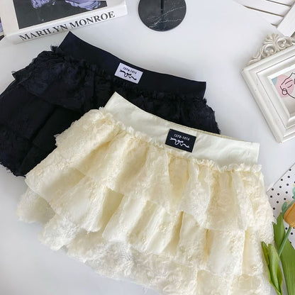 Low Rise Lace Mini Tiered Skirt