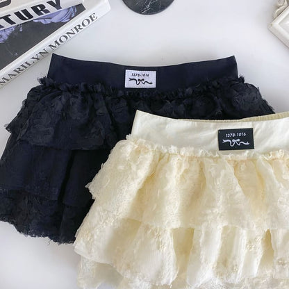 Low Rise Lace Mini Tiered Skirt