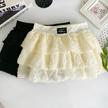 Low Rise Lace Mini Tiered Skirt