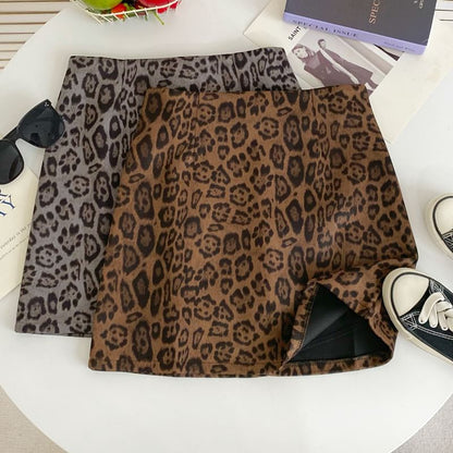 High Rise Leopard Print Flared Mini Skirt