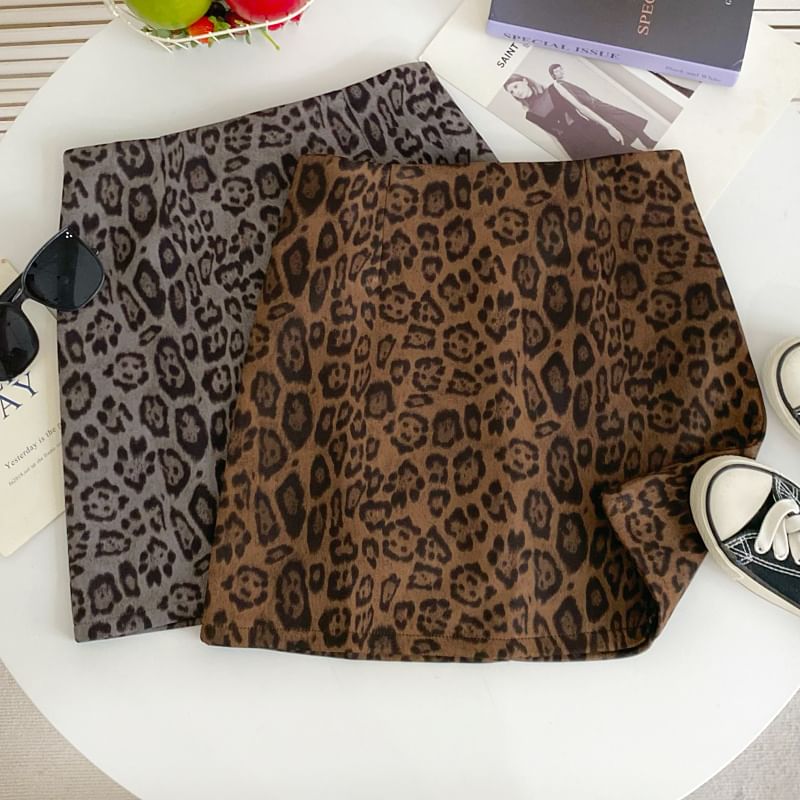 High Rise Leopard Print Flared Mini Skirt