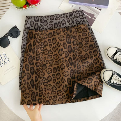 High Rise Leopard Print Flared Mini Skirt