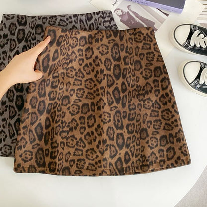 High Rise Leopard Print Flared Mini Skirt