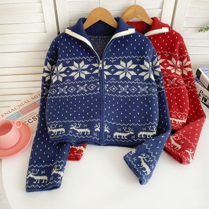 Jacquard Zip-Up Sweater Jacket