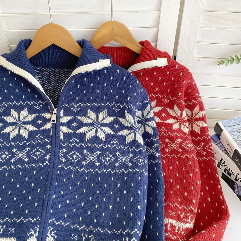Jacquard Zip-Up Sweater Jacket