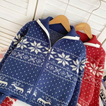 Jacquard Zip-Up Sweater Jacket