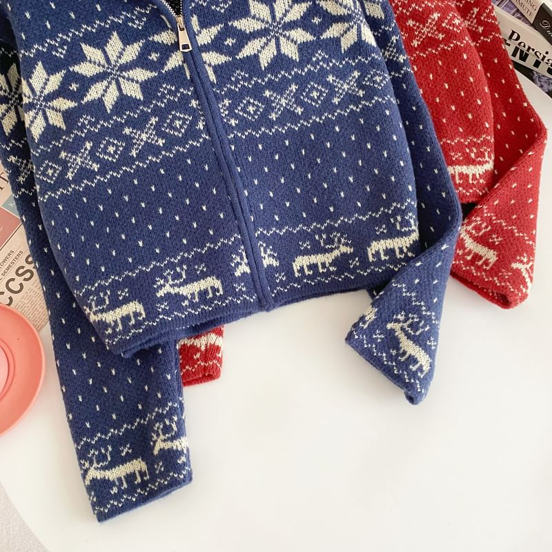 Jacquard Zip-Up Sweater Jacket