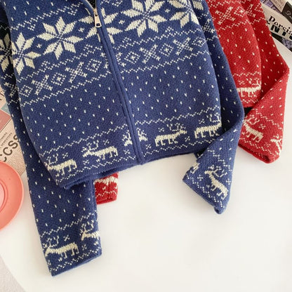 Jacquard Zip-Up Sweater Jacket