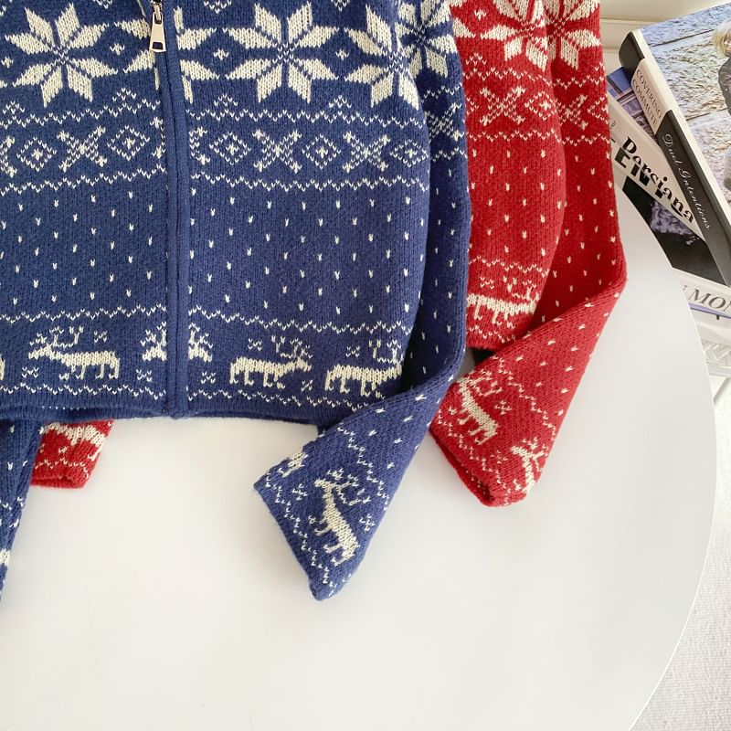 Jacquard Zip-Up Sweater Jacket