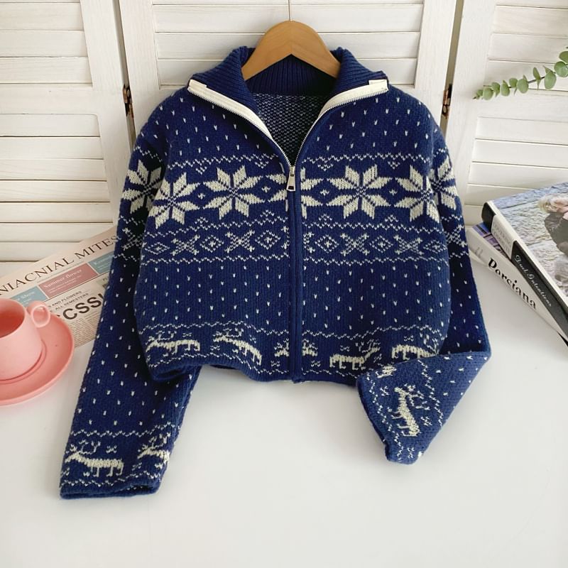 Jacquard Zip-Up Sweater Jacket
