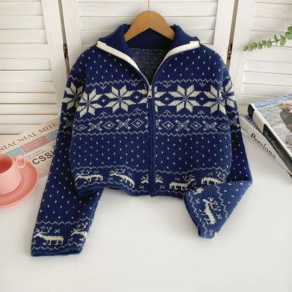 Jacquard Zip-Up Sweater Jacket
