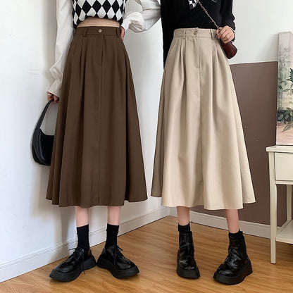Elevated Waist Solid Midi Flared Skirt