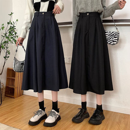 Elevated Waist Solid Midi Flared Skirt