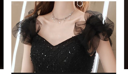 Ruffle Strap Sweetheart-Neckline Glitter A-Line Evening Gown