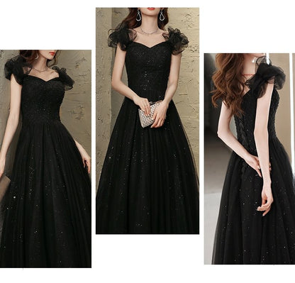Ruffle Strap Sweetheart-Neckline Glitter A-Line Evening Gown