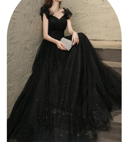 Ruffle Strap Sweetheart-Neckline Glitter A-Line Evening Gown