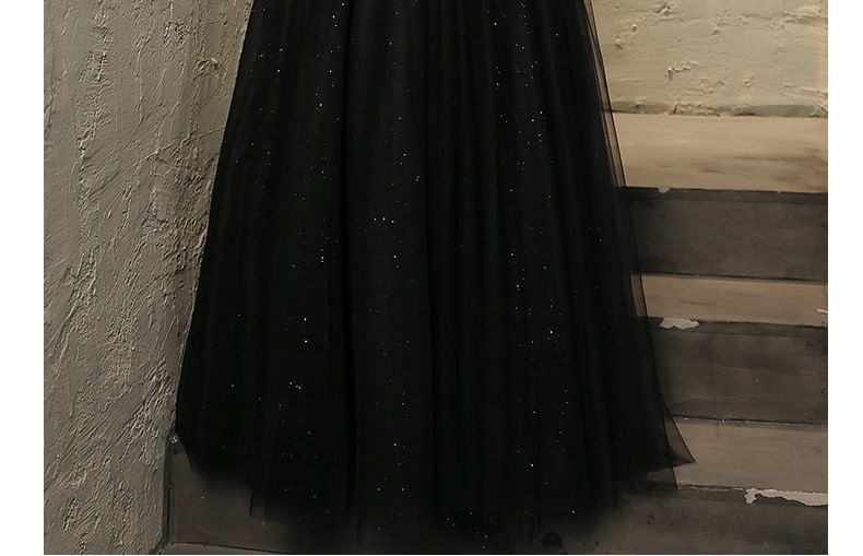 Ruffle Strap Sweetheart-Neckline Glitter A-Line Evening Gown