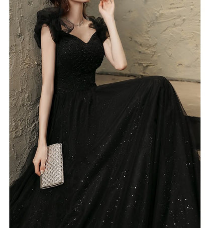 Ruffle Strap Sweetheart-Neckline Glitter A-Line Evening Gown