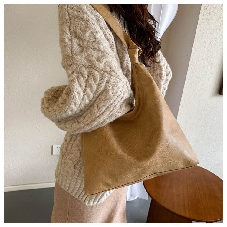 Simple Knotted Faux Leather Shoulder Bag