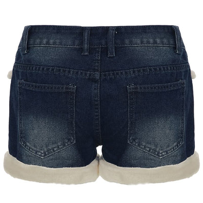 Off Shoulder Plain Sweater / Collared Panel Fluffy Zip Jacket / Mid Rise Washed Fluffy Trim Denim Shorts