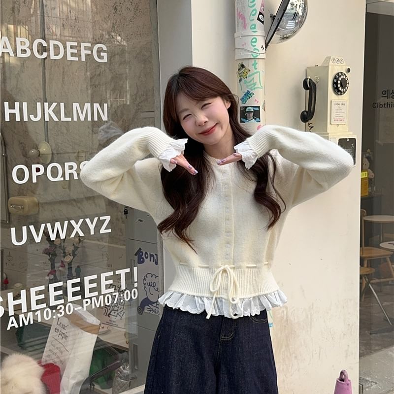 Drawstring Button-Front Solid Knit Jacket