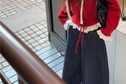 Drawstring Button-Front Solid Knit Jacket