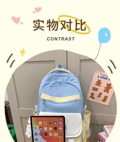 Lettering Applique Buckled Nylon Backpack / Bag Charm / Set