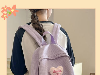 Plaid Nylon Backpack / Brooch / Set