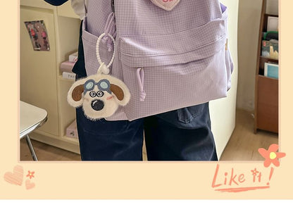 Plaid Nylon Backpack / Brooch / Set