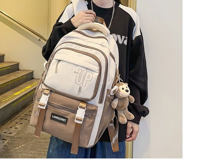 Lettering Buckled Nylon Backpack / Bag Charm / Set