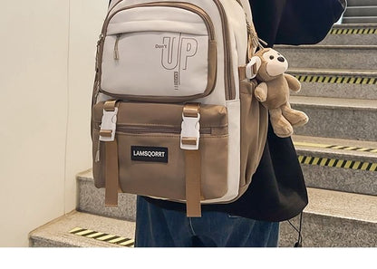 Lettering Buckled Nylon Backpack / Bag Charm / Set