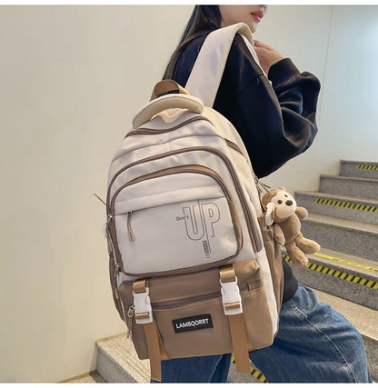 Lettering Buckled Nylon Backpack / Bag Charm / Set