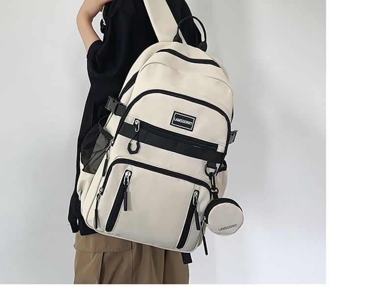 Set: Lettering Applique Nylon Backpack + Coin Purse