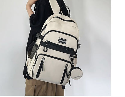 Set: Lettering Applique Nylon Backpack + Coin Purse