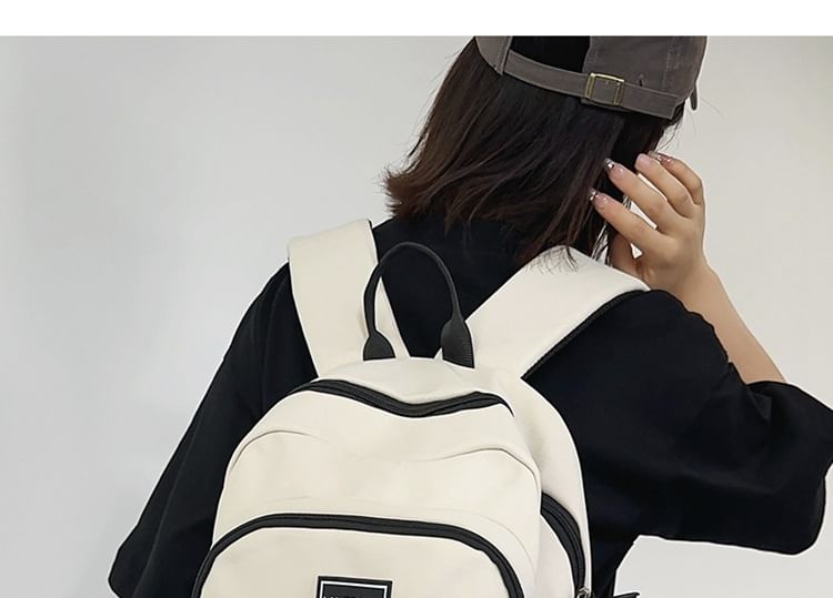 Set: Lettering Applique Nylon Backpack + Coin Purse