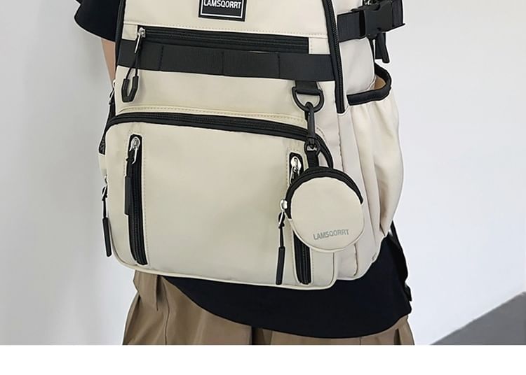 Set: Lettering Applique Nylon Backpack + Coin Purse