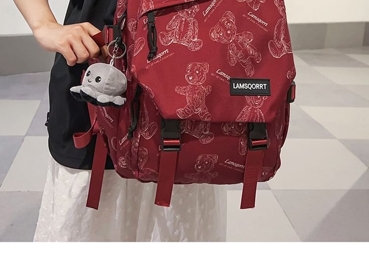 Bear Print Buckled Nylon Backpack