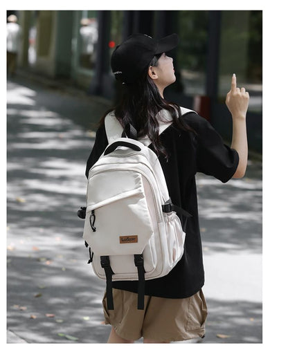 Lettering Applique Buckled Nylon Backpack