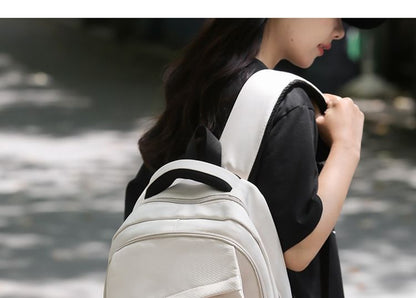 Lettering Applique Buckled Nylon Backpack