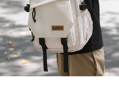 Lettering Applique Buckled Nylon Backpack