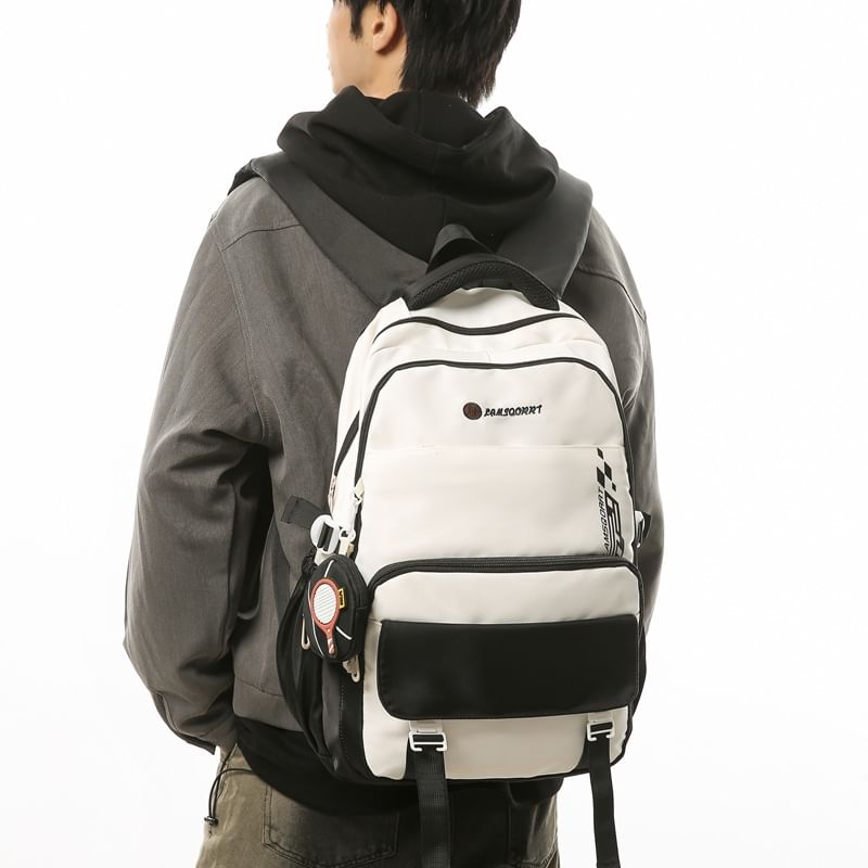 Set: Lettering Buckled Nylon Backpack + Coin Purse