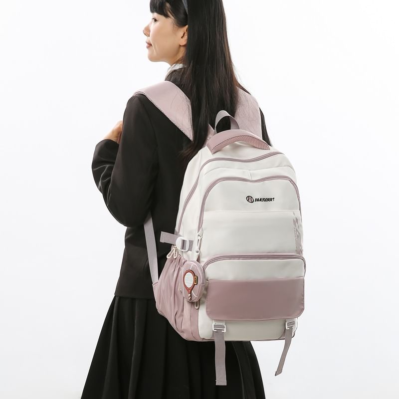 Set: Lettering Buckled Nylon Backpack + Coin Purse