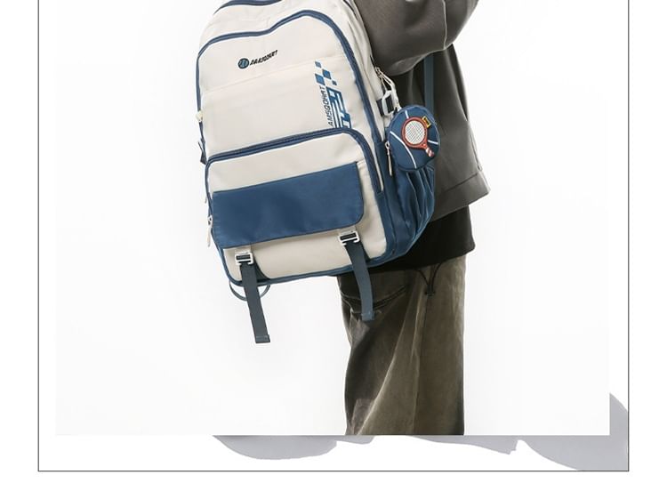 Set: Lettering Buckled Nylon Backpack + Coin Purse