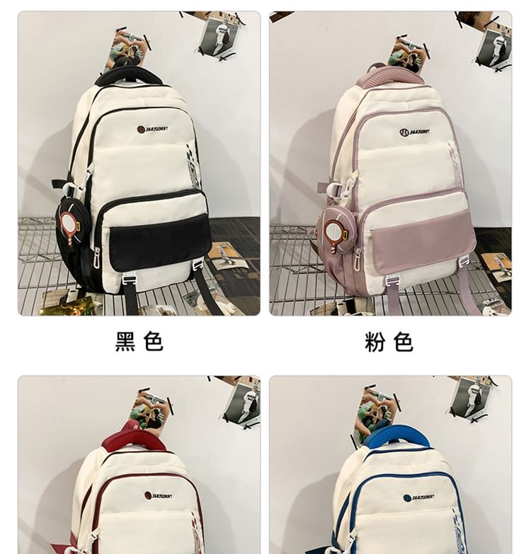 Set: Lettering Buckled Nylon Backpack + Coin Purse