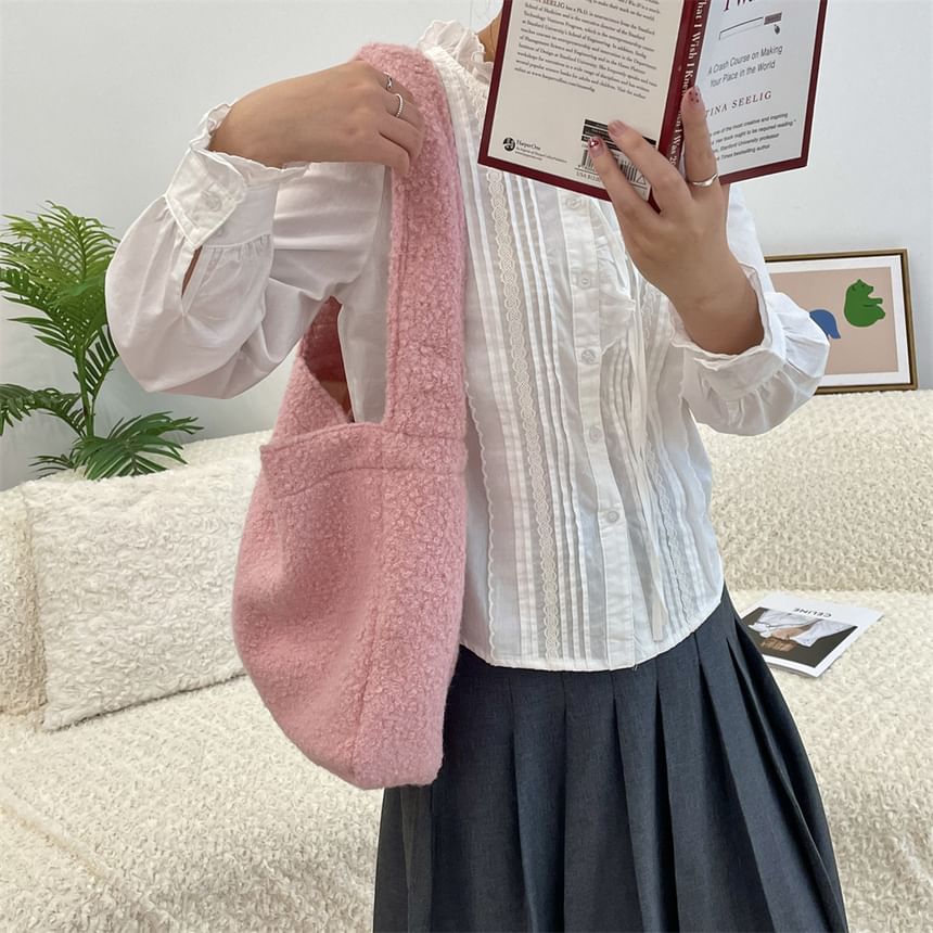 Plain Faux Shearling Shoulder Bag